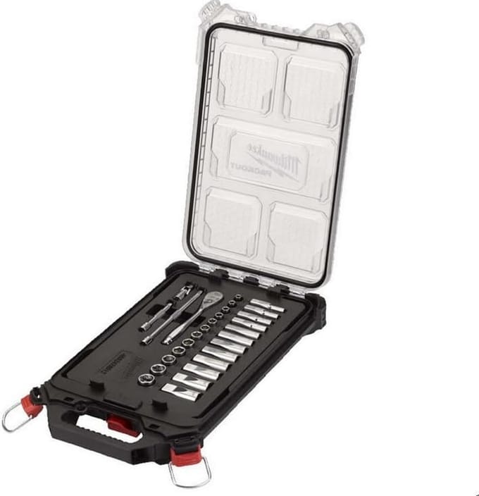 28-delige 1/4 inch metrische combi- en ringsleutelset in compacte opbergbox