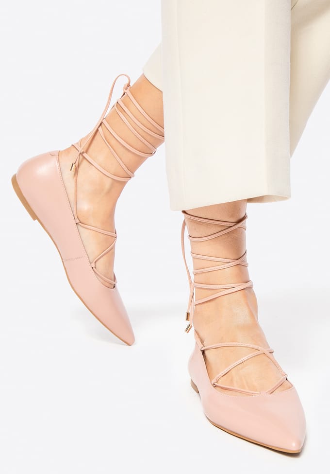 Wittchen Dames Ballerina's van Echt Leer met Spitse Neus, Roze, Natuurlijk Leer