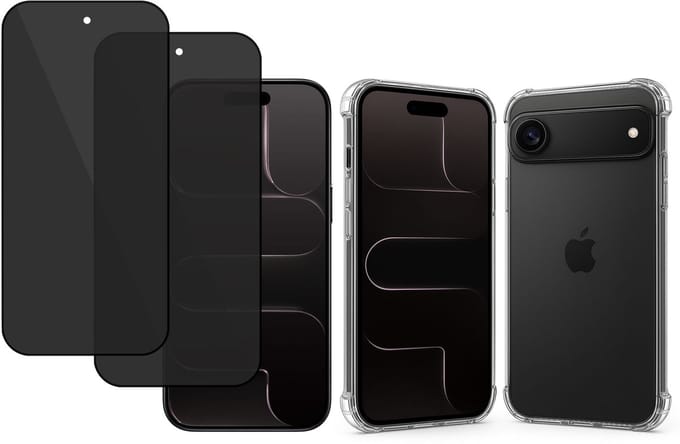 TechNow Hoesje + 2x Privé Screenprotector geschikt voor iPhone 17 Air Hoesje Screenprotector - Privacy Tempered Glass - Case Transparant