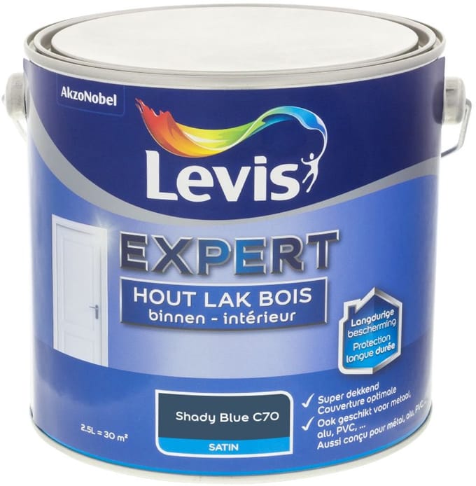 Levis - Expert Hout Lak Binnen Satin Mix - Shady Blue C70 - Mengverf - 2,5 L