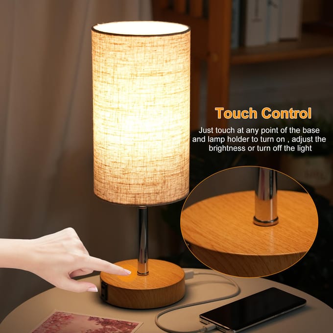 Nachtkastjelamp Nachtkastlamp met warmwitte LED-lamp Bureaulamp Touch Control USB A US Plug beige