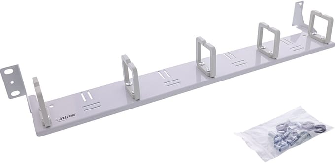 InLine® 19 kabelmanagementpaneel, 1U, 5 kunststof beugels, horizontaal, grijs
