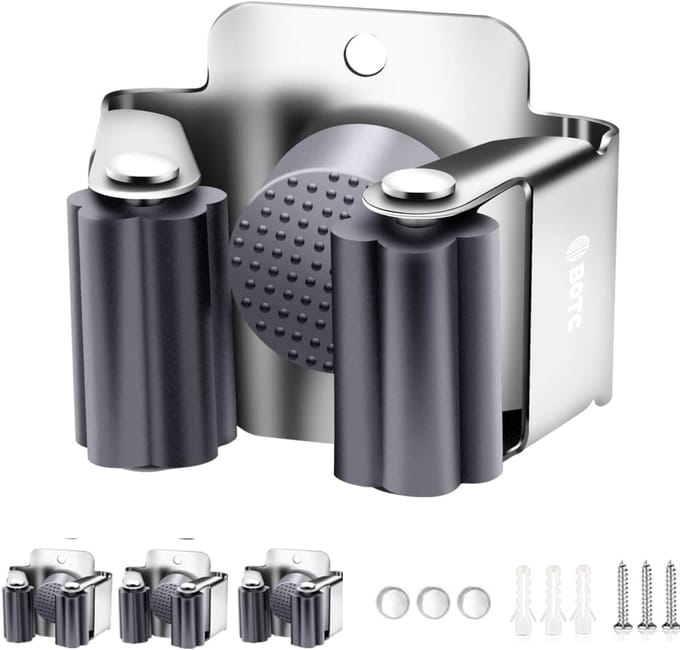 BOTC Bezemhouder - 4 stuks - Schroefboren - RVS - Tuingereedschap Ophangsysteem - Zilver