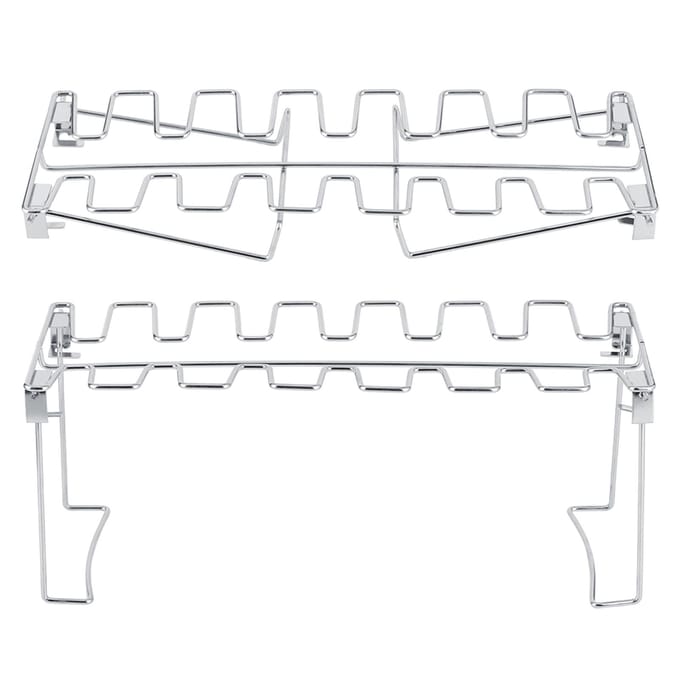 2 pièces Acier Inoxydable Support Grille pour Ailes de Poulet et Pilons Pliable Barbecue Four Rôtissoire white
