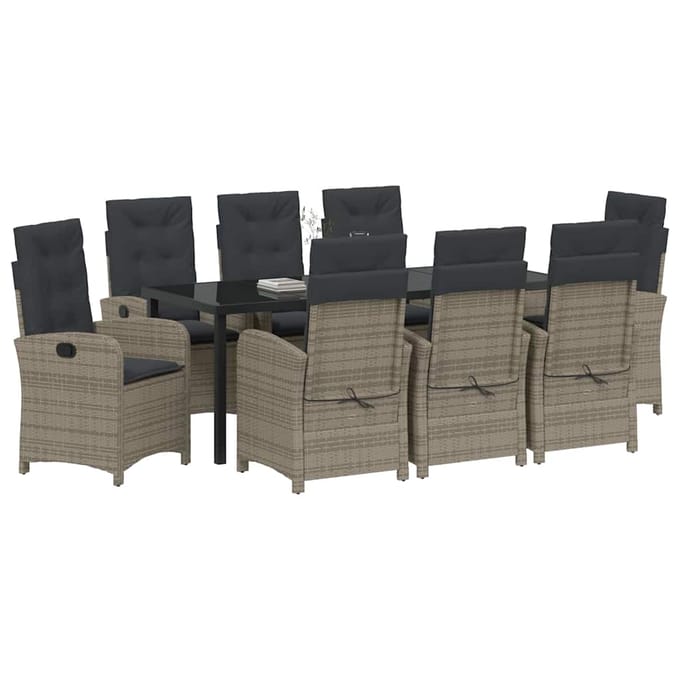 vidaXL - Tuin - Eettafel - Set - 9 - st - Grijs - poly - rattan