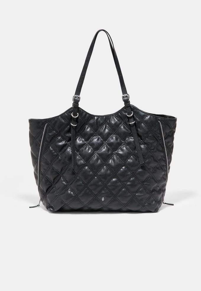 Stradivarius Gewatteerde shopper met leereffect  Zwart OS