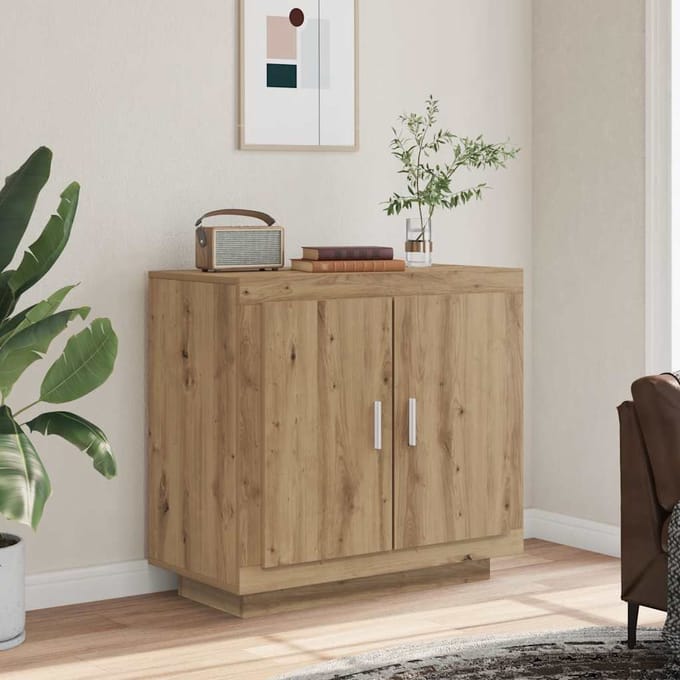 vidaXL - Dressoir - 80x40x75 - cm - bewerkt - hout - artisanaal - eikenkleur
