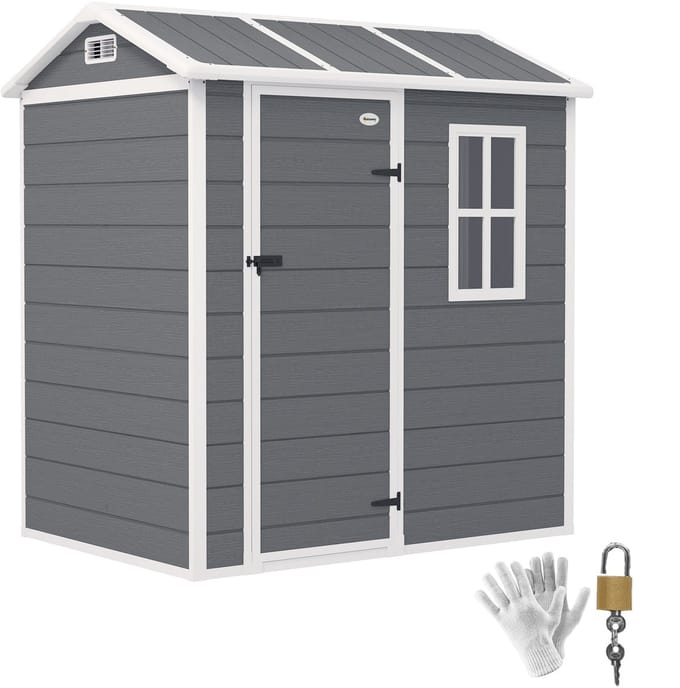 Outsunny-Gartenhaus-Kunststoff, Aluminium-186L x 130B x 199H cm-Grau