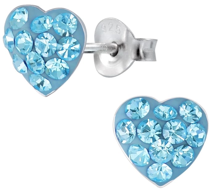 Joy|S - Zilveren hartje oorbellen - 7 mm - kristal blauw