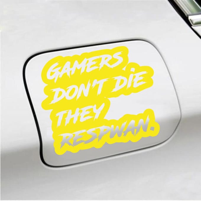 Bumpersticker - Gamers Dont Die They Respawn - 12,6 X 14,8 - Geel