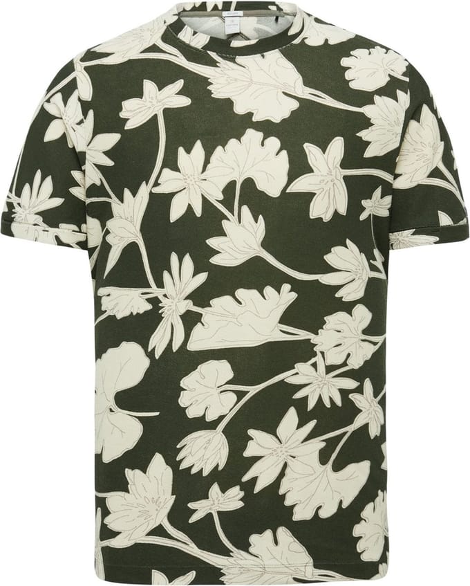 Cast Iron - T-Shirt Bloemen Donkergroen - Heren - Maat M - Regular-fit