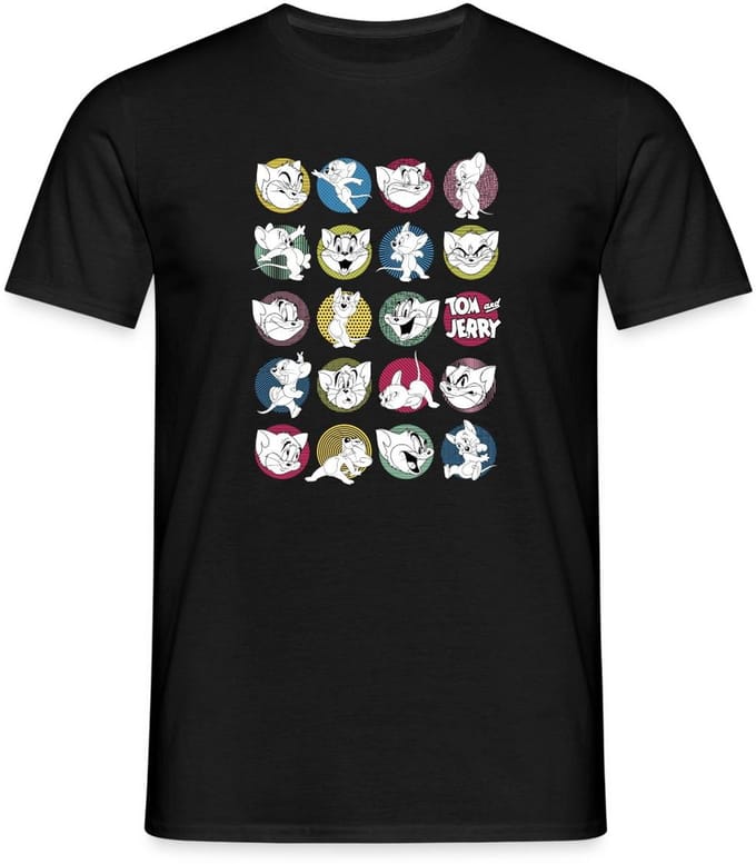 Tom And Jerry Iconische Uitdrukkingen Met Logo T-Shirt Heren