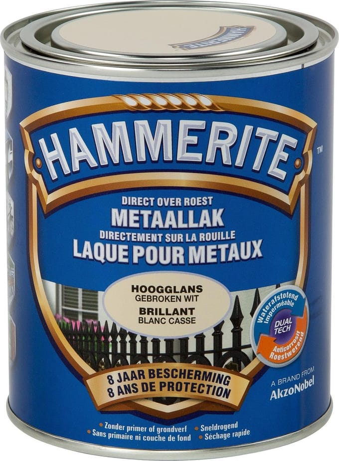 Hammerite Metaallak Hoogglans - Gebroken Wit - 0,75 l - 10 m²/l - Afwerkingslaag