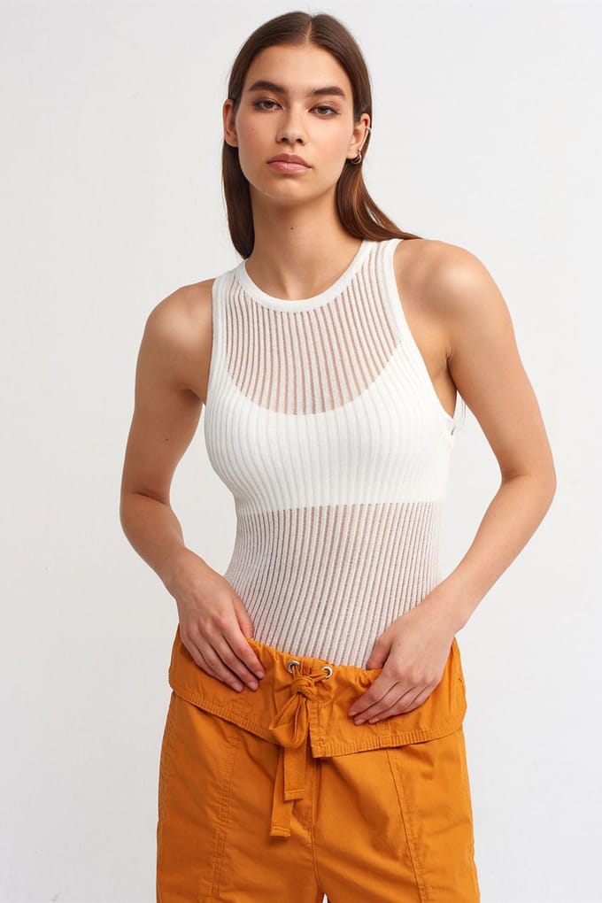 Geribbelde Mouwloze Gebreide Blouse