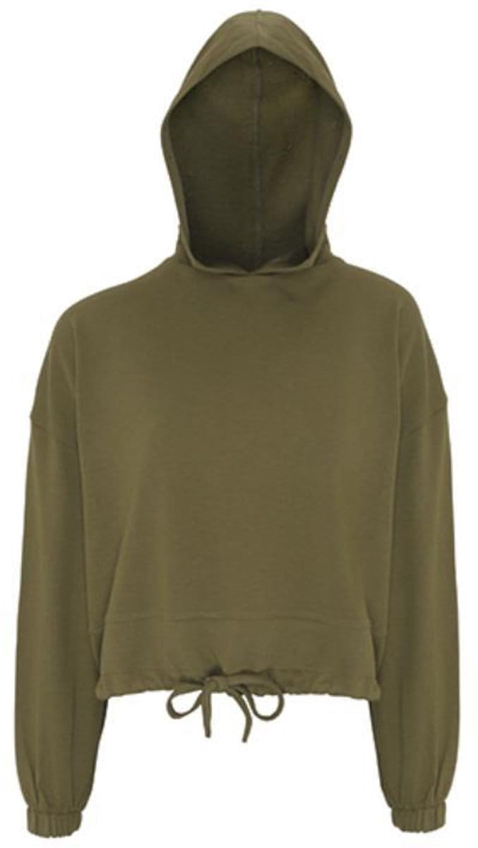 TriDri - Cropped Oversized Dames Hoodie - Olive maat XXS