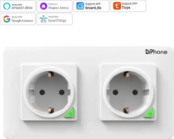 DrPhone SmartPlug – Dubbel Slim WiFi Inbouw Stopcontact 2x 16A – Tuya & Smart Life – Alexa & Google Assistant – 2.4GHz – Wit