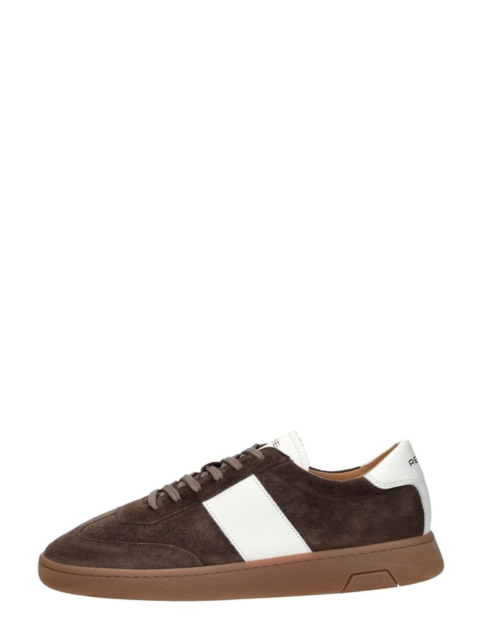 Suede sneaker Rehab donkerbruin leer wit accent