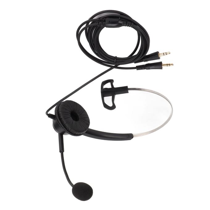 H360‑PC Casque PC Monaural Filaire Oreille Unique avec Prise Double 3,5 mm à 3 Sections et Micro à Réduction de Bruit