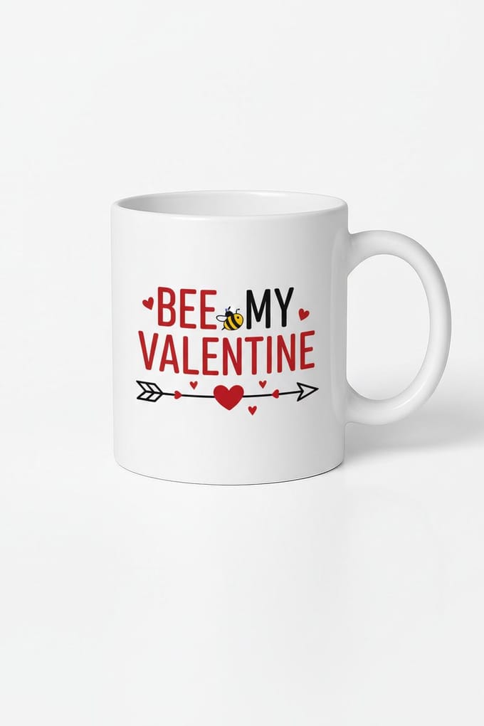 Valentijnsdag Mok - 'Bee My Valentine' Beker met Bij en Hartjes - Romantisch Cadeau