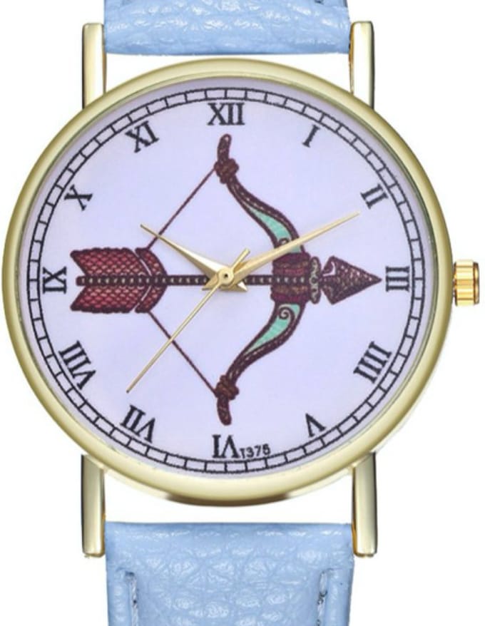 Hidzo Horloge Pijl en Boog Ø 38 - Lichtblauw - Kunstleer