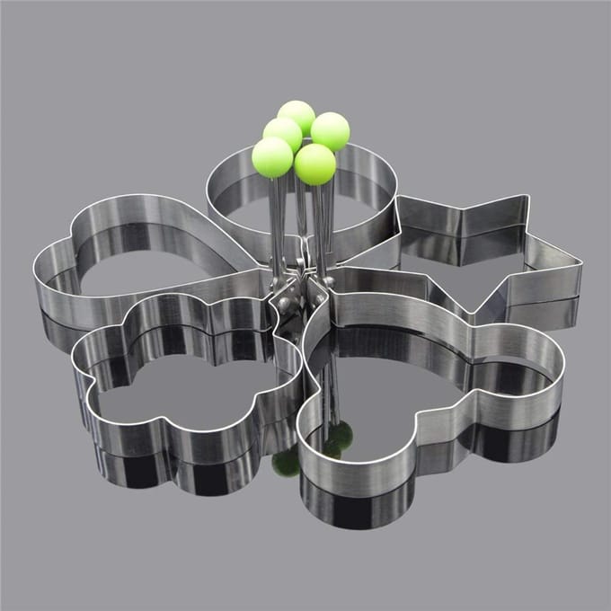 Lot de 5 moules à œufs en acier inoxydable, ronds, en forme de cœur, de fleur, d'étoile à cinq branches et de Mickey Mouse, ustensile de cuisine argenté