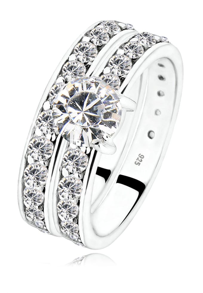 Elli - Ring - Dames set stapelring met kristallen in 925 sterling zilver - Dames