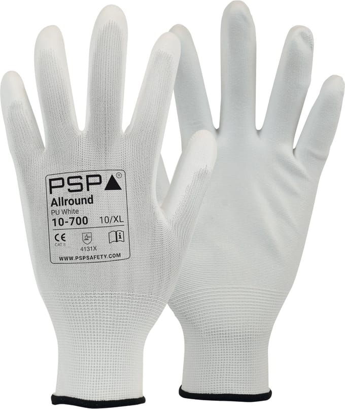2 paar - Werkhandschoenen PSP 10-700 Allround PU White Nylon, Wit, maat 07 / S