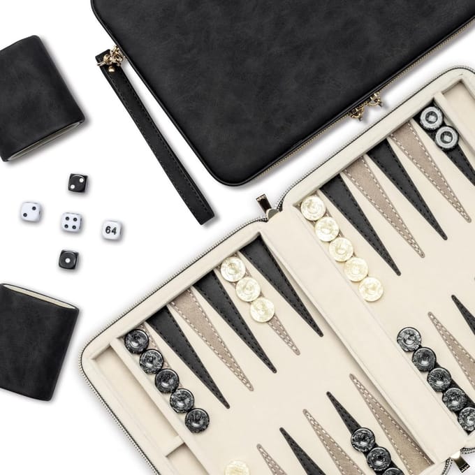 Backgammon Koffer – Luxe Backgammon Set – Lederen Bordspel – Reisspel Set - Draagbaar – Klassiekbord