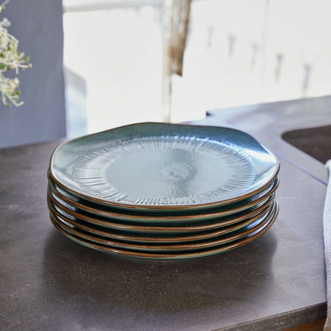 LOBERON Dessertbordje set van 6 Périers turquoise/bruin