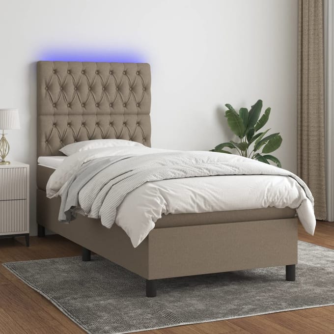 vidaXL - Boxspring - met - matras - en - LED - stof - taupe - 80x200 - cm