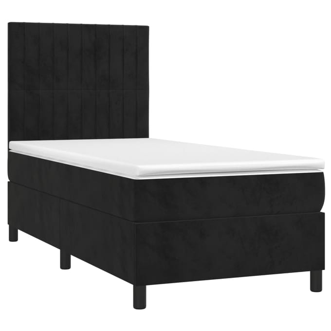 vidaXL - Boxspring - met - matras - en - LED - fluweel - zwart - 80x200 - cm