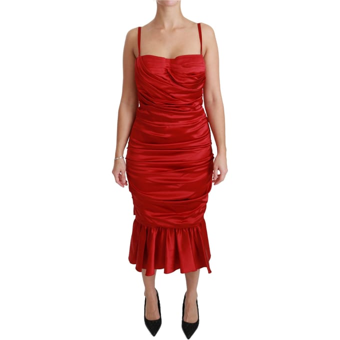 Dolce & Gabbana Dames Rode Zijden Stretch Zeemeermin Bodycon Jurk