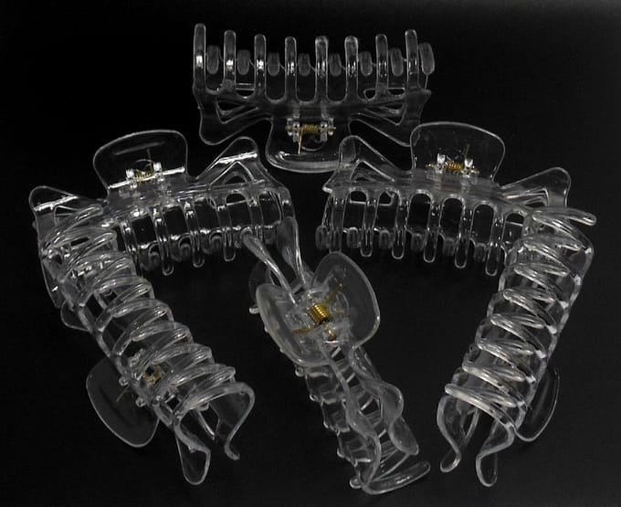 6 haarklemmen strik-vorm 9,5 cm transparant