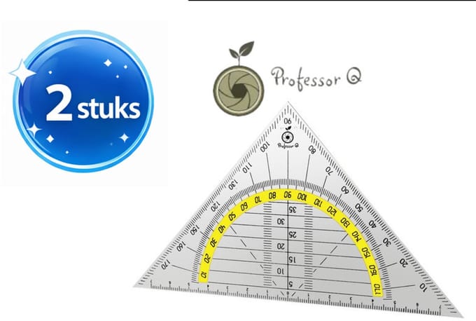 Professor Q - Geodriehoek - Transparant - 14 cm - 2 stuks