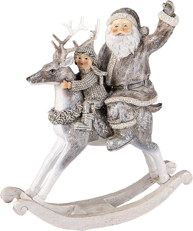 Clayre & Eef Beeld Kerstman 22 cm Grijs Wit Kunststof