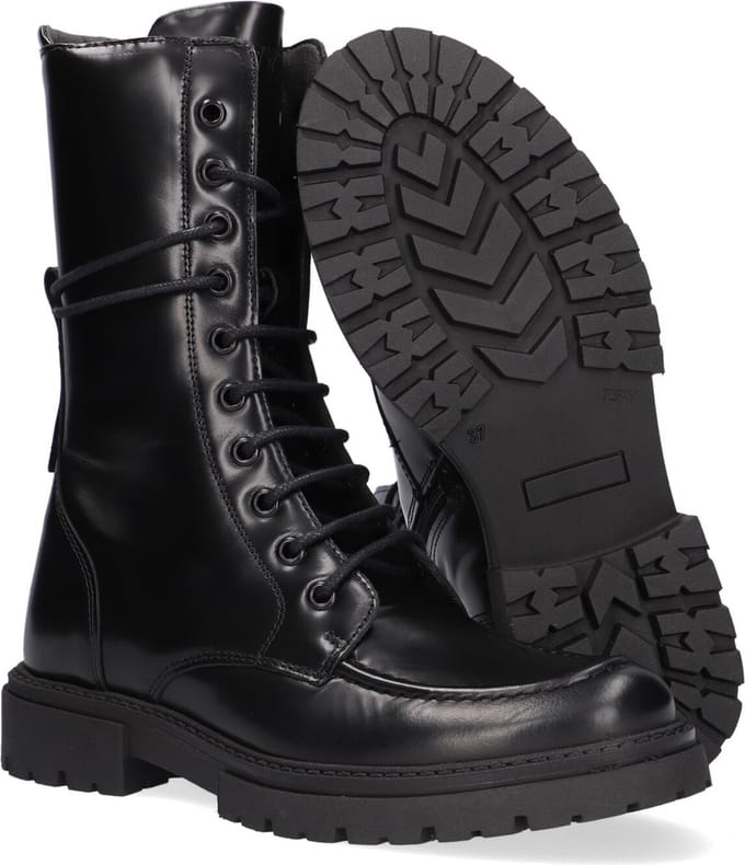 Wysh Dixie Veterboots - Laarzen Met Veters - Meisjes - Zwart - Maat 33