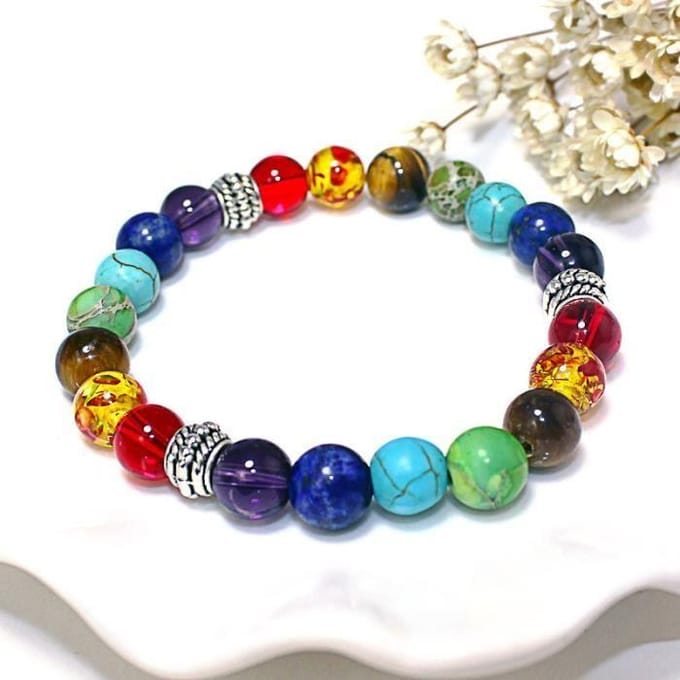 Bracelet - B0272 - 7 Chakras - Pierre de lave naturelle - Œil de tigre - 8MM black