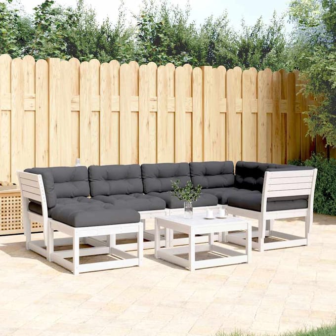 vidaXL - 6-delige - Loungeset - met - kussens - massief - grenenhout - wit