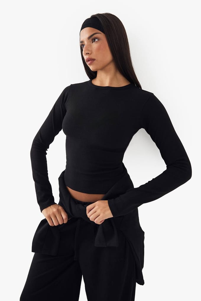 Dames DSGN Studio Geborduurd Shirt met Lange Mouwen | Zwart | Maat: Medium