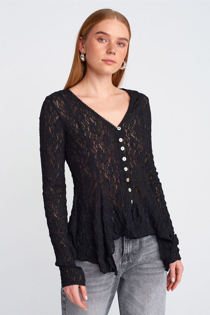 Kant V-hals Knop Cardigan