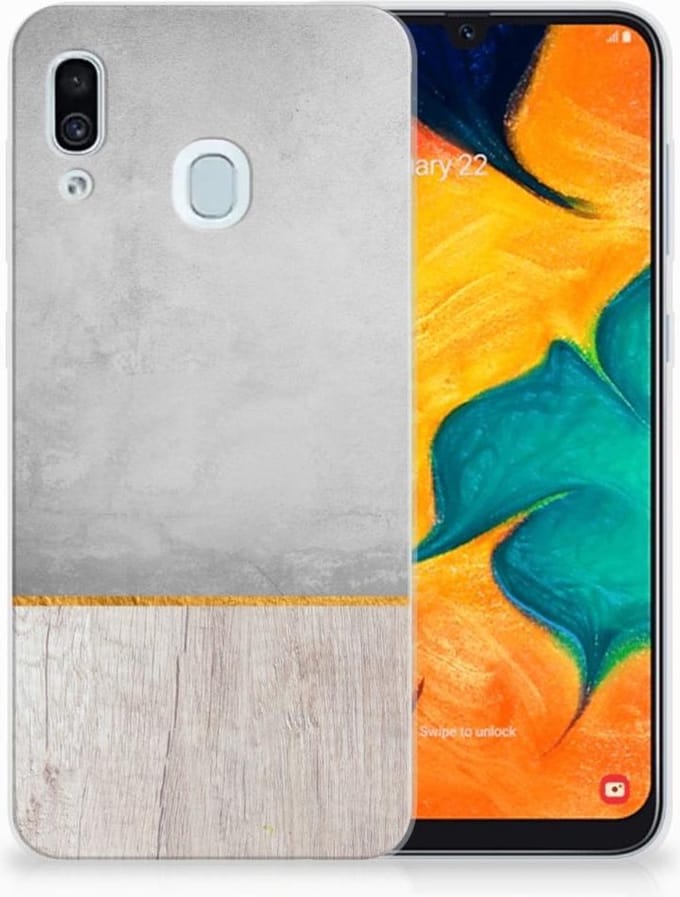 Samsung Galaxy A30 Bumper Hoesje Wood Concrete