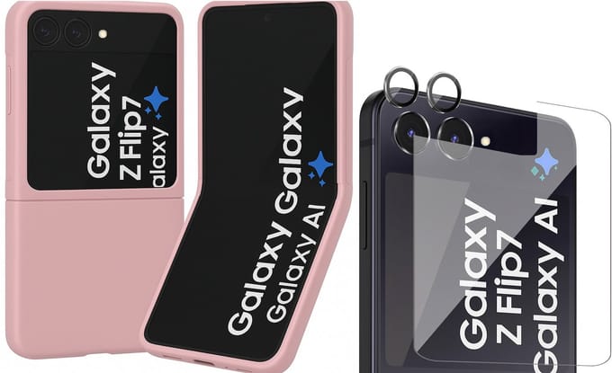 Hoesje geschikt voor Samsung Galaxy Z Flip 7 - Screenprotector Glas & Camera Protector - Mat Back Case Roze