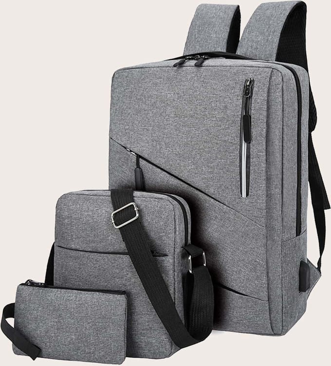 Rugzak 41x30x20 cm + schoudertasje + etui grijs