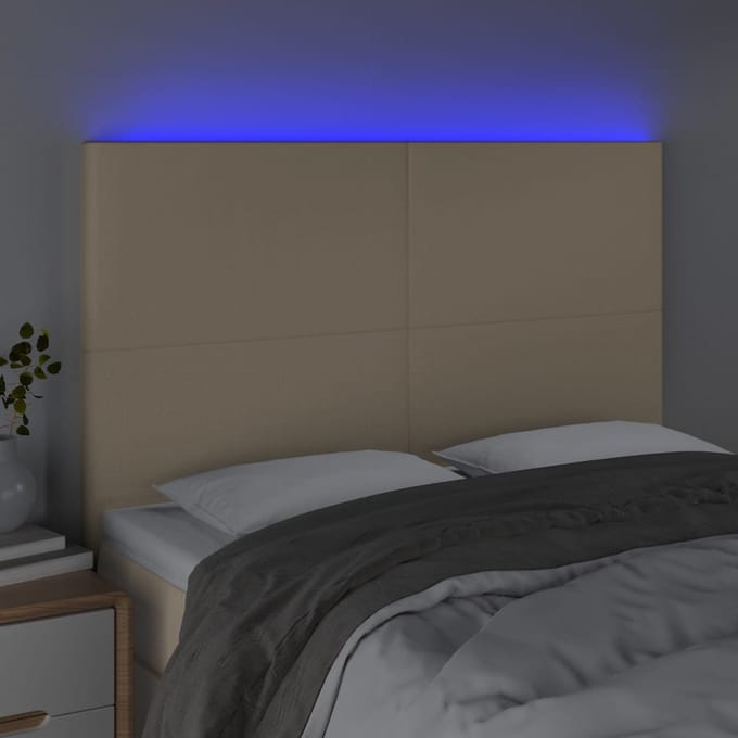 vidaXL - Hoofdbord - LED - 144x5x118/128 - cm - stof - crèmekleurig