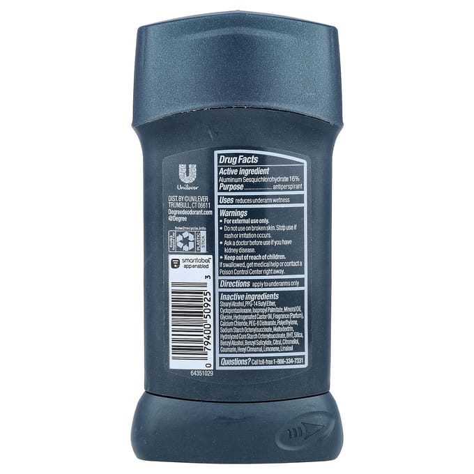 Degree, Advanced, 72H Body Heat Activated™, Antiperspirant Deodorant, Deep Cedar & Lavender, 2.7 oz (76 g) gray