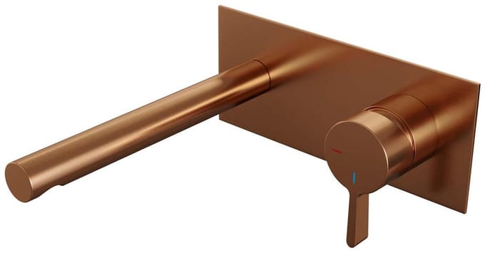 Brauer Copper Edition Inbouw Wastafelmengkraan met Rechte Uitloop en Afdekplaat Model E1 Koper Geborsteld PVD