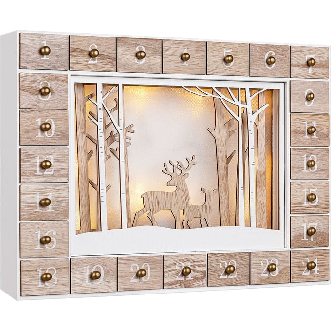 Spielwerk Adventskalender - Winterlandschap LED MDF - Natuurlijk design