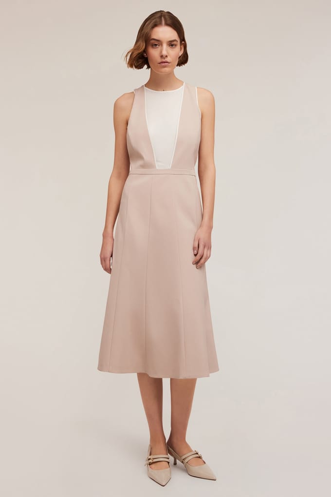 Motivi Flare Dress With Insert Beige Maat: 36 | Midi Jurken Outlet | Dames | Beige