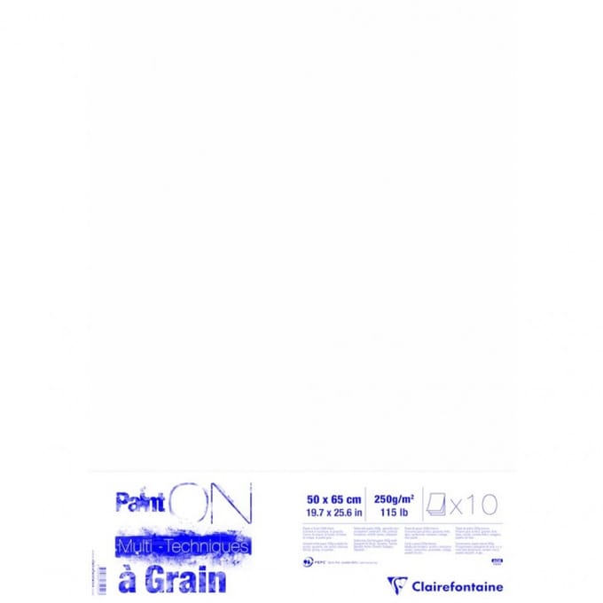 Clairefontaine Paint On - Tekenpapier - Gekorreld - Groot formaat - 50x65 cm - 250g - Wit - 10 vel