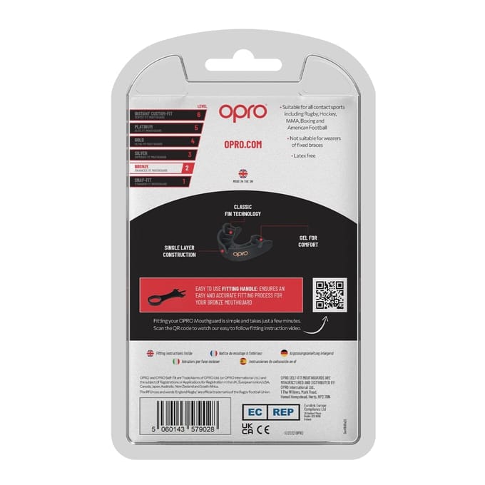 Opro Bronze Enhanced Fit Mouthguard Hockey Bitje - Maat L